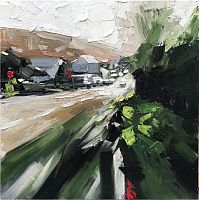 картина маслом зеленая улица во Владивостоке