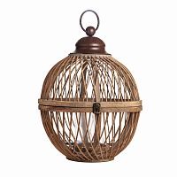 подсвечник-фонарь круглый деревянный большой со стеклом bamboo, 40 см во Владивостоке